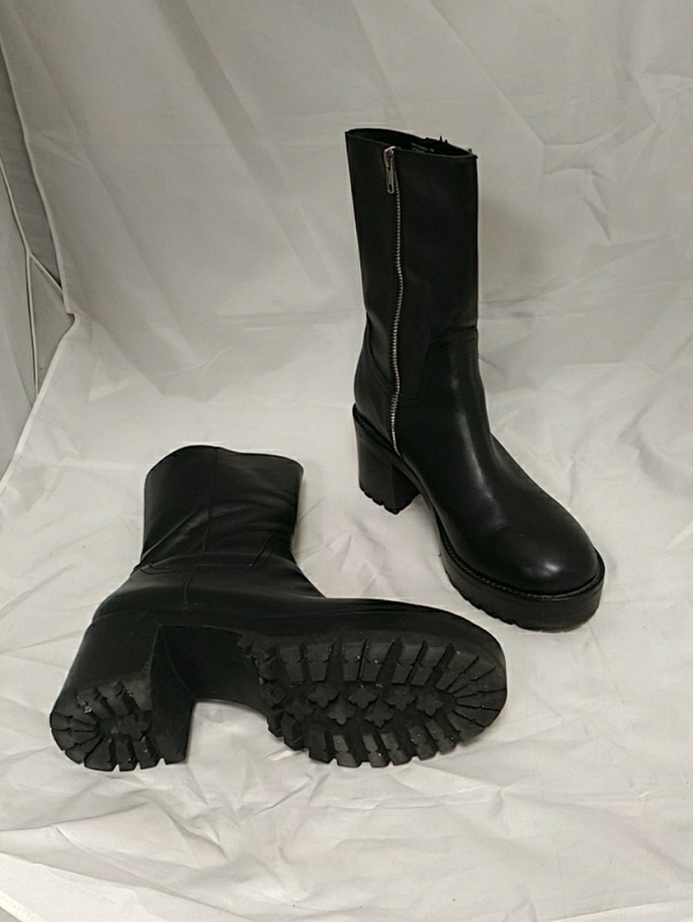 Steve Madden Black Leather Mid-Calf Platform Boots Annalyn Size 11M